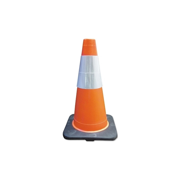PVC Traffic Cone, 18 in, 6 in Upper Reflective Collar, PVC, Orange/Black